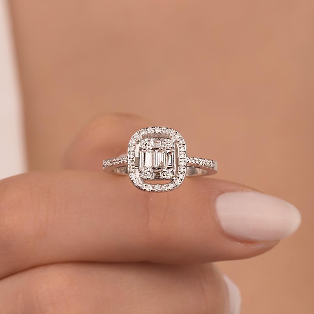 0,50 Karat Laboratuvar Pırlanta Taşlı baget Tasarım Yüzük