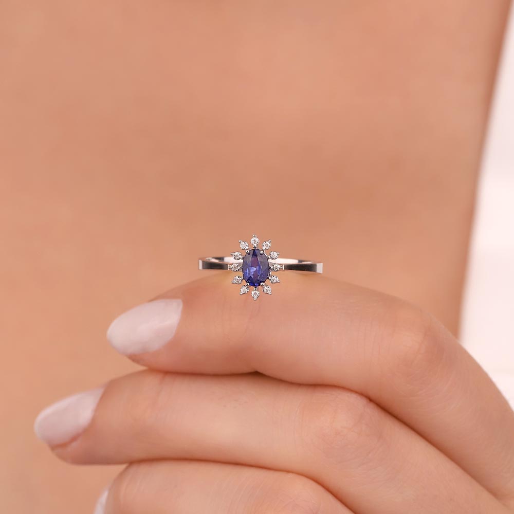 0,50 Karat Laboratuvar Pırlanta Oval Royale Safir Yüzük