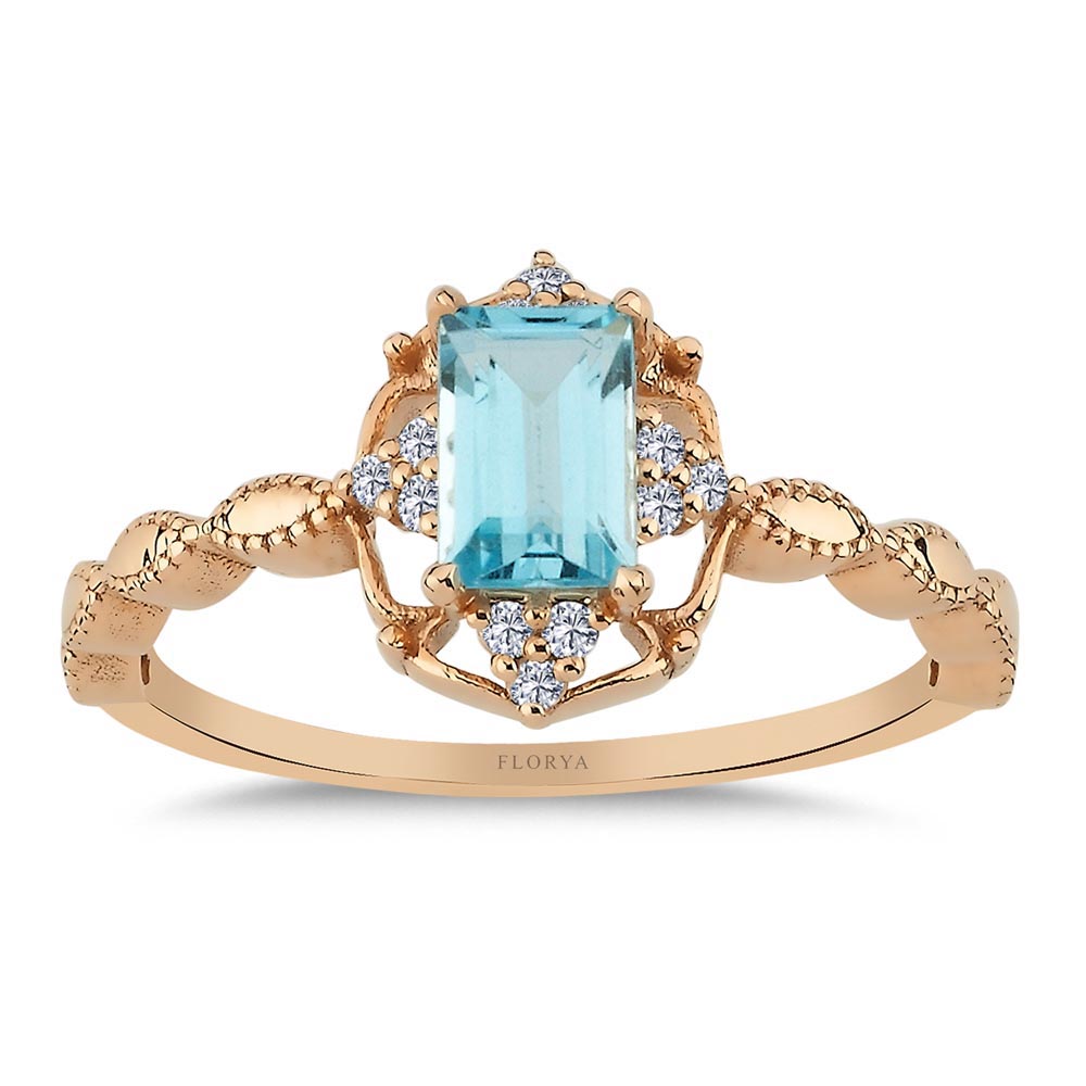 0,75 Karat Laboratuvar Pırlanta Vintage Sky Blue Topaz Yüzük