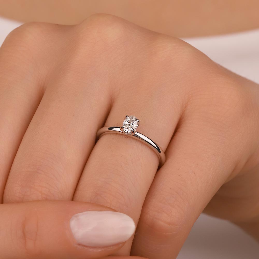0.30 Karat Laboratuvar Pırlanta Oval Tiffany Tektaş Yüzük