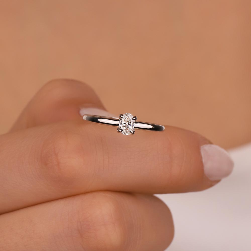 0.30 Karat Laboratuvar Pırlanta Oval Tiffany Tektaş Yüzük