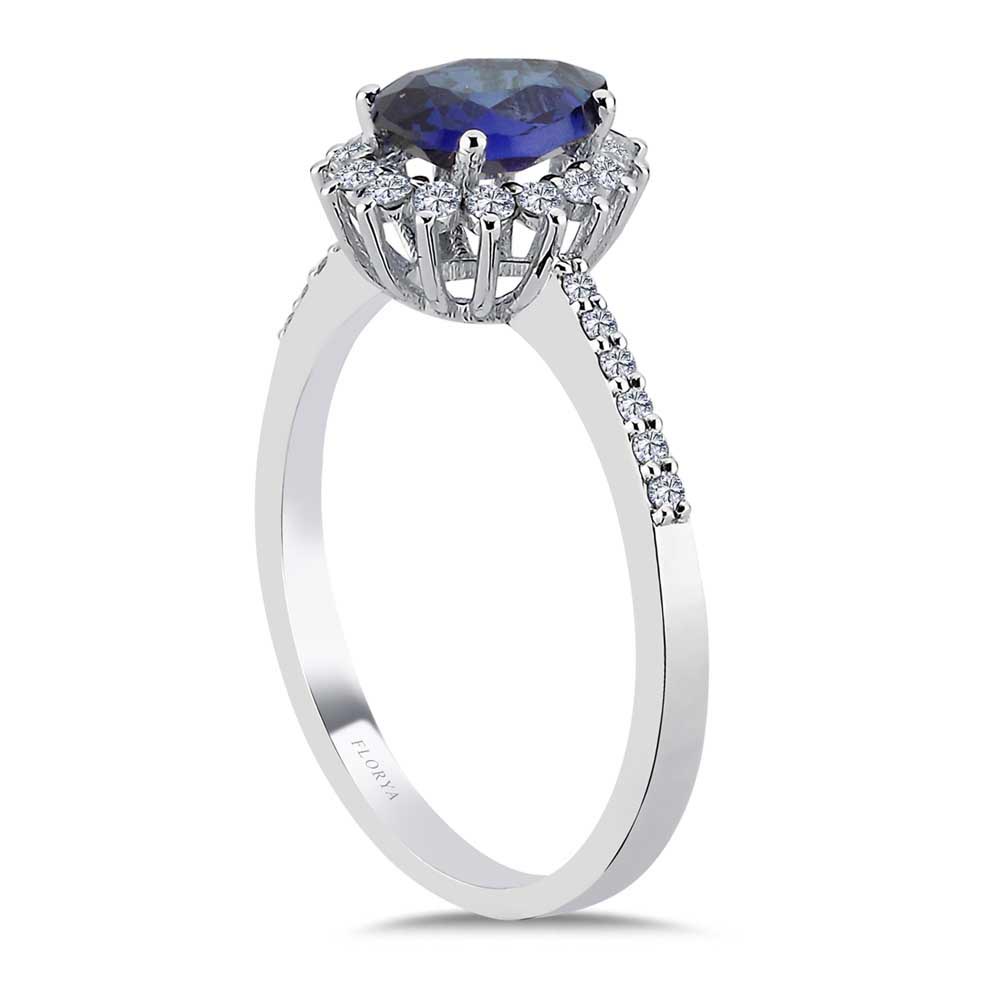0,82 Karat Laboratuvar Pırlanta Damla Royale Safir Yüzük