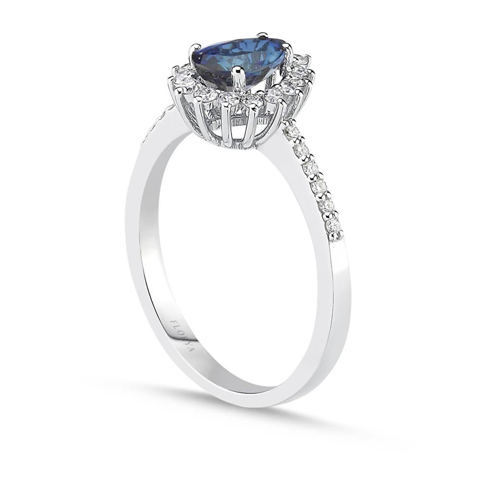 0,82 Karat Laboratuvar Pırlanta Damla Royale Safir Yüzük