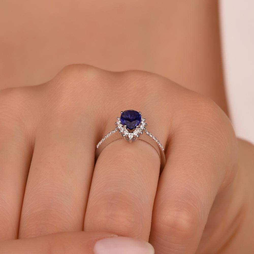 0,82 Karat Laboratuvar Pırlanta Damla Royale Safir Yüzük