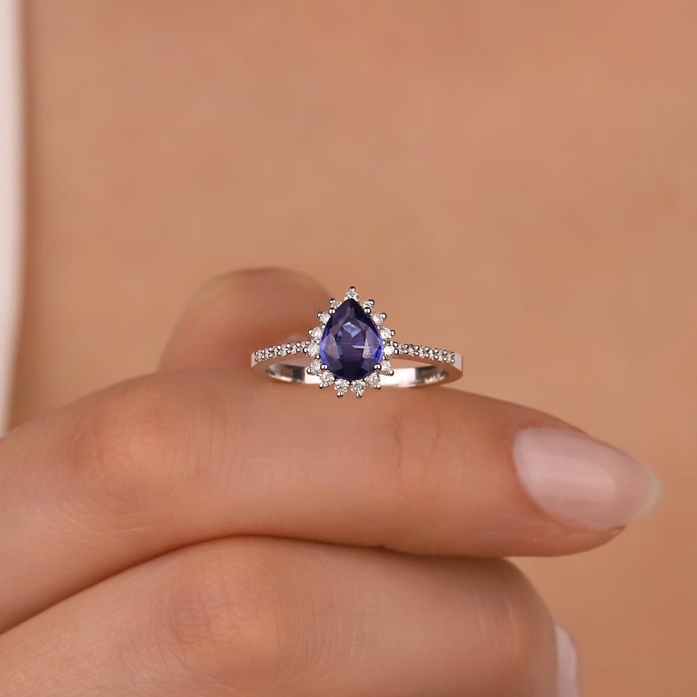0,82 Karat Laboratuvar Pırlanta Damla Royale Safir Yüzük