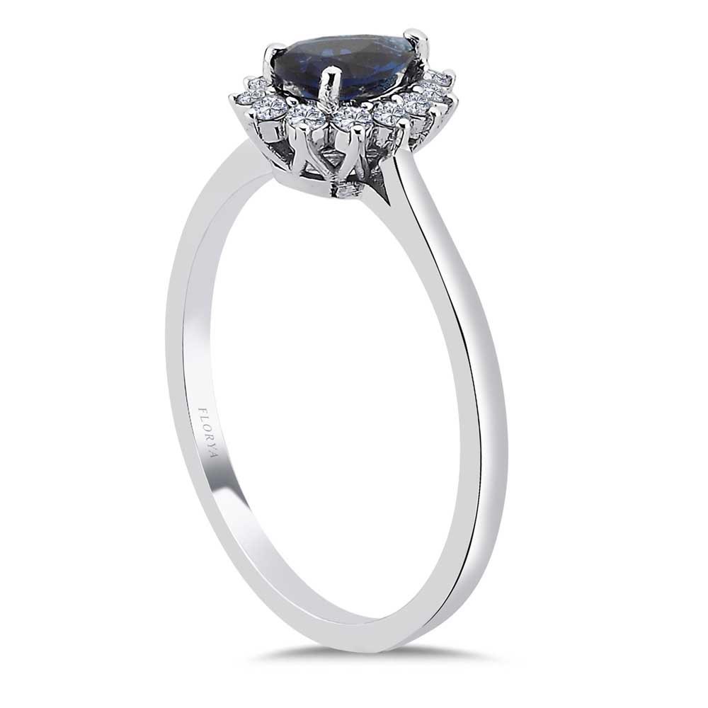 0,55 Karat Laboratuvar Pırlanta Damla Royale Safir Yüzük