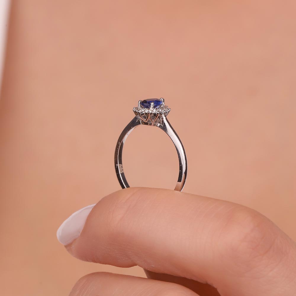 0,55 Karat Laboratuvar Pırlanta Damla Royale Safir Yüzük