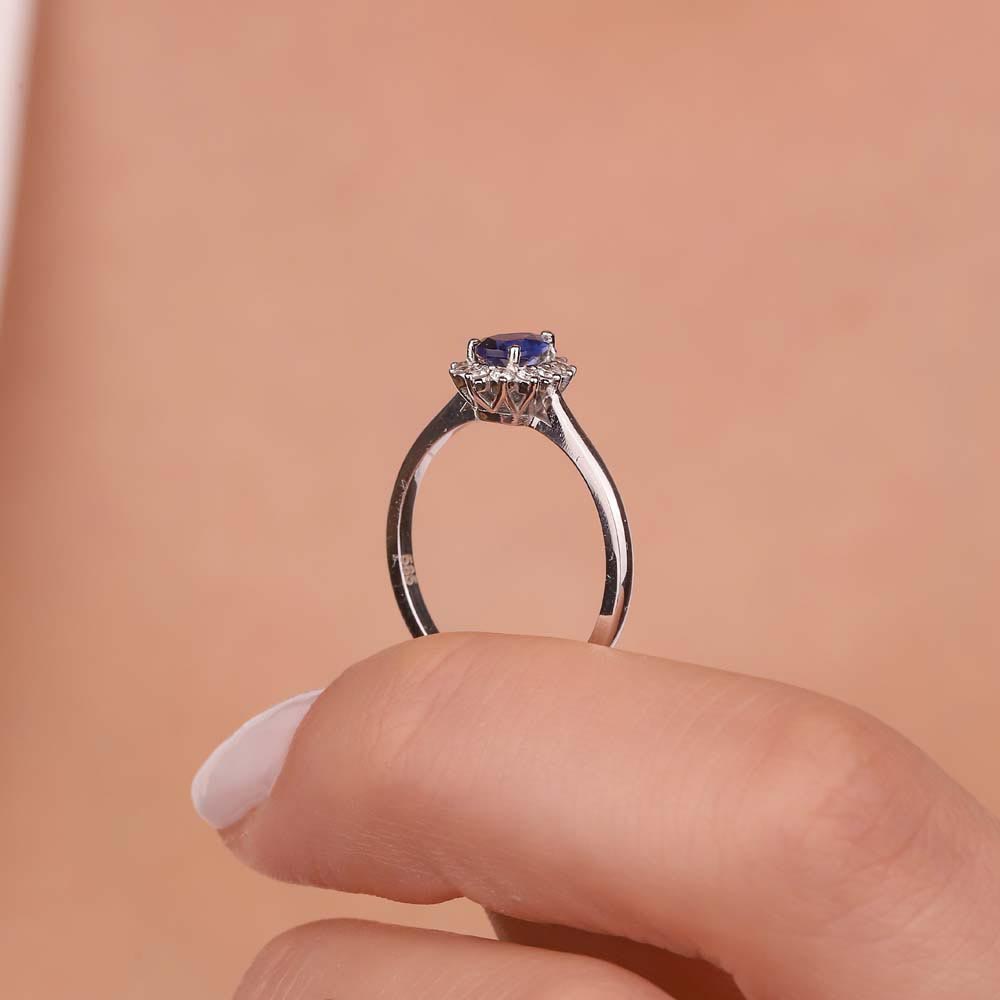0,55 Karat Laboratuvar Pırlanta Damla Royale Safir Yüzük