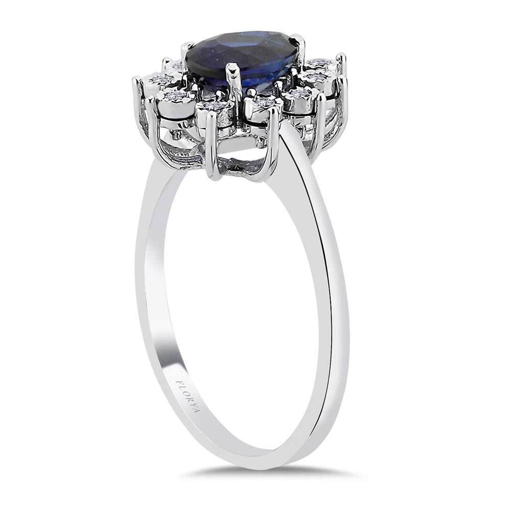 1,08 Karat Laboratuvar Pırlanta Kalem İşlemeli Damla Royale Safir Yüzük
