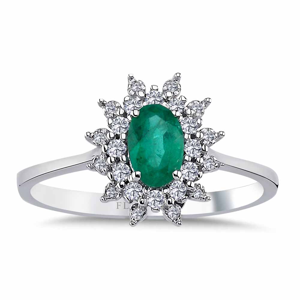 0,52 Karat Laboratuvar Pırlanta Oval Jasmine Zümrüt Yüzük