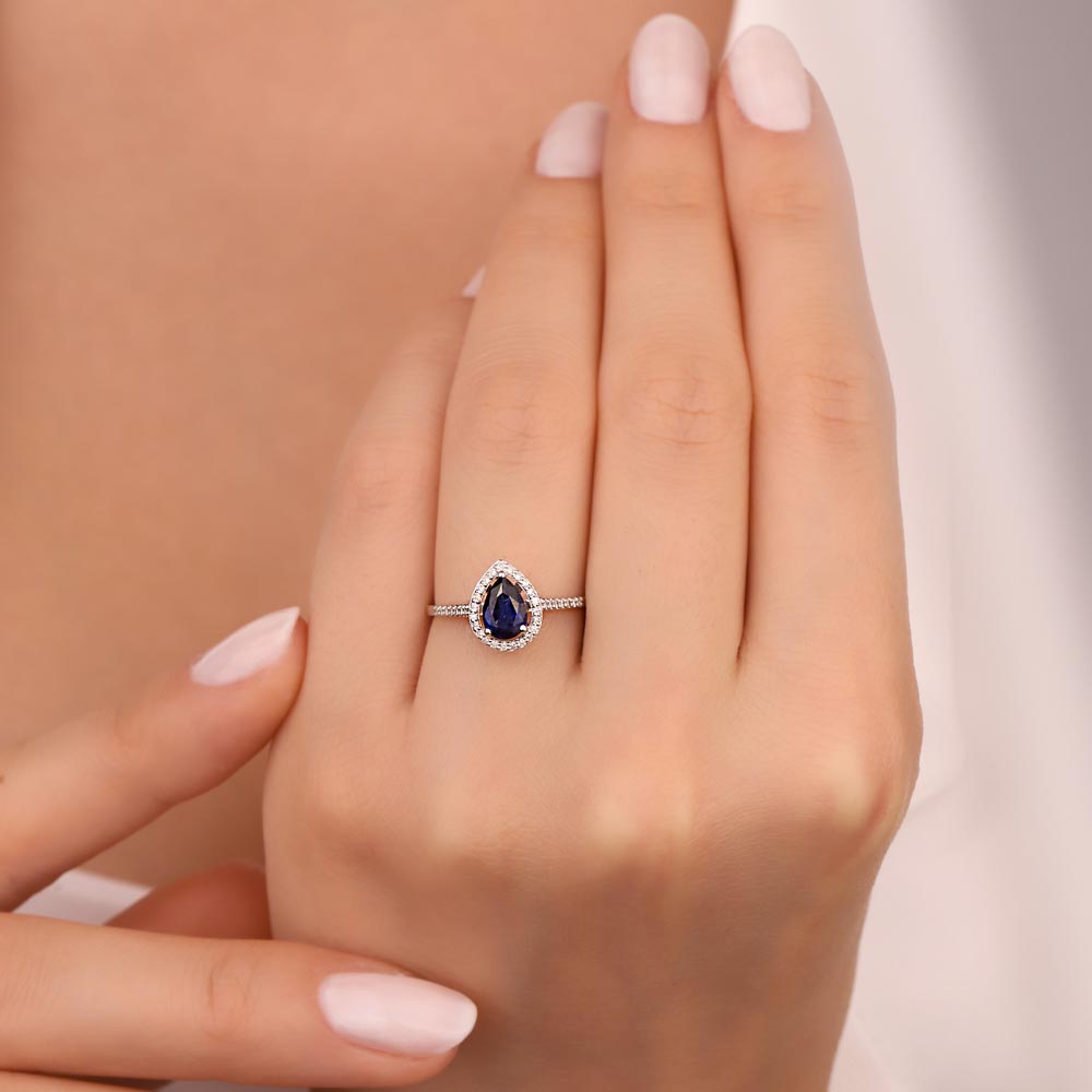 1,43 Karat Laboratuvar Pırlanta Damla Royale Safir Yüzük