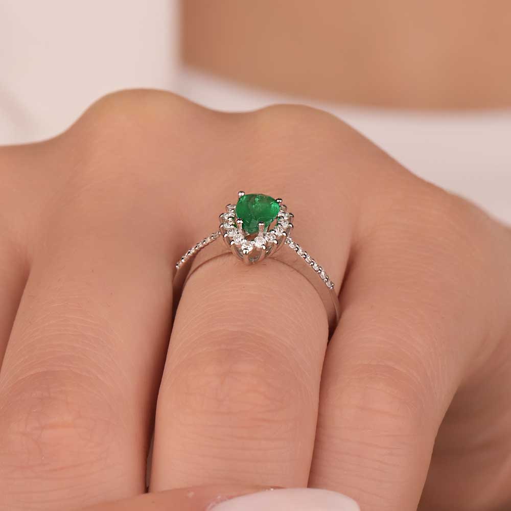 0,95 Karat Laboratuvar Pırlanta Jasmine Zümrüt Yüzük